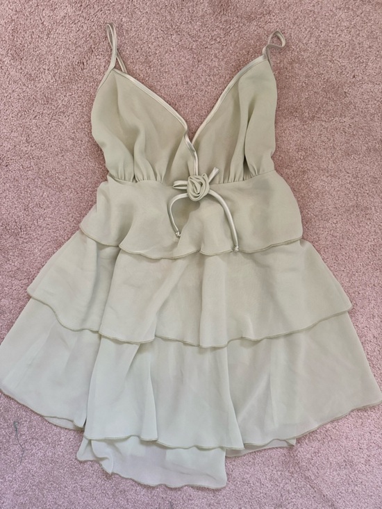 Cinema Exoile Tops - Y2K fairycore Tiered Ruffle V-Neck Babydoll Cami Top - Light sage Green L